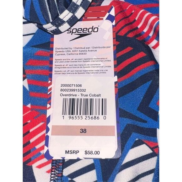 SPEEDO 38 Large Womens One Piece Swimming USA Collection Logo red white blue sta - Picture 4 of 5